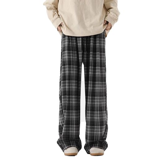 [TOWYYO]ワイドパンツメンズズボン涼しいイージーパンツスラックスゆったり軽快ボトムスシンプル総柄ロング丈三色展開チェック柄大きいサイズカジュアル薄手