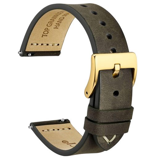[WOCCI]時計ベルト本革アンティーク腕時計バンド22mmトップグレインレザーQuickReleaseグレーブラウン/ゴールドバックル