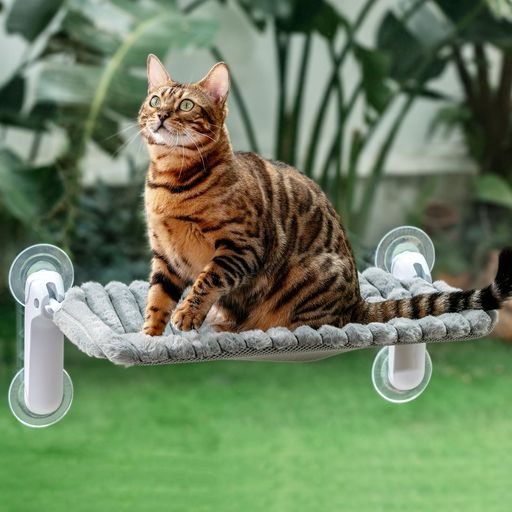 GUUSIIHOMEねこベッド猫ハンモックネコハンモック猫ベッド吸盤式窓用猫ハンモックふわふわ折り畳み可能2025新型(グレー(キルティング)M)