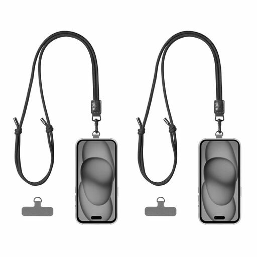 [EKAX]スマホストラップショルダー【2本セット】首掛け・斜め掛け・肩掛けストラップホルダー付きネックストラップ長さ調節可能全機種対応落下防止タグパッチ付き充電干渉なし通勤・…