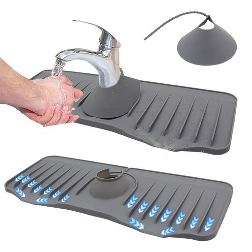 VorsiProプロ仕様蛇口用スプラッシュガードマット3D立体構造超速乾シリコン製自動排水溝付き抗菌防カビ加工滑り止め高吸着折りたたみ収納可能シンク/洗面台/キッチン/バスルーム/カウン…