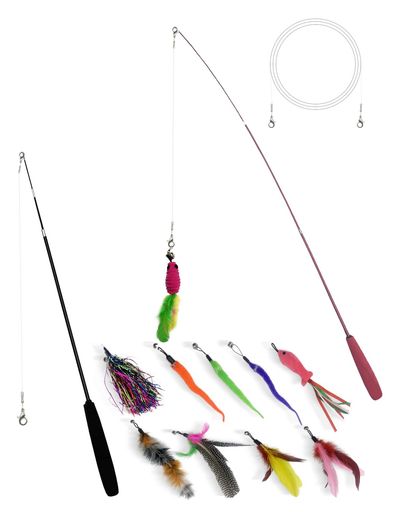 ChengshiYu猫おもちゃ猫じゃらし羽のおもちゃペット用品15点セット猫のおもちゃノベルティ猫のおもちゃ..