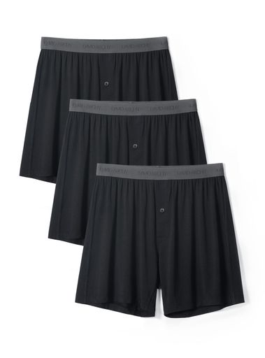 [DAVIDARCHY]トランクスメンズ下着竹繊維前開きボタン付き通気性吸汗涼しさパンツ抗菌防臭大きいサイズニットトランクス3枚セットブラックMKR22001
