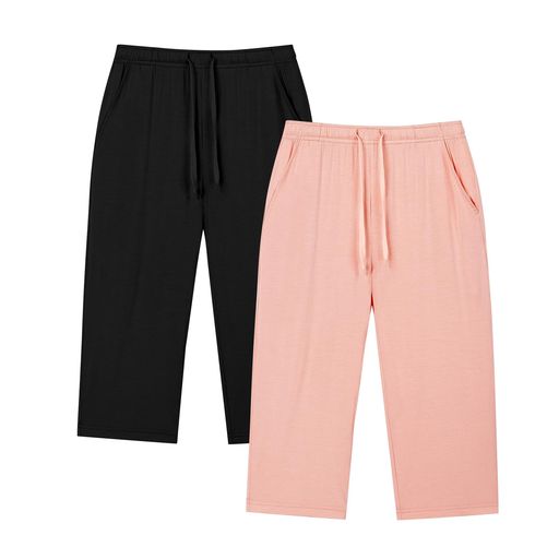 [HomyComy]パジャマパンツレディース2枚組ルームパンツルームウェア7分丈カプリパンツ無地リラックスパンツ薄手部屋着