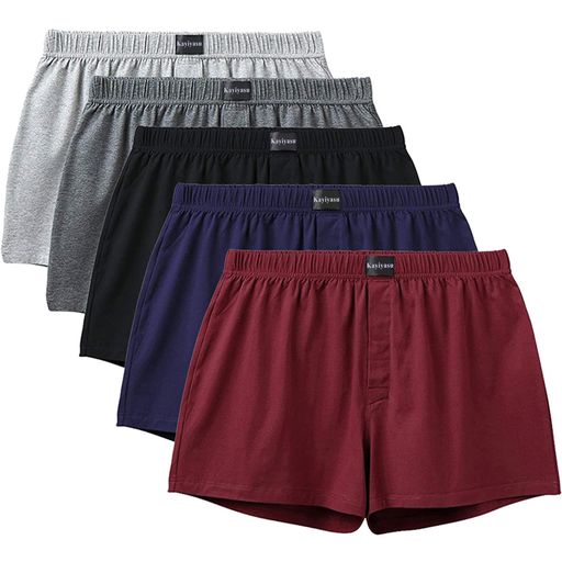 [Kayiyasu]ニットトランクスメンズ下着抗菌防臭加工前開きボタン付き個別包装95%綿大きいサイズM-5L50-125kg対応3枚/5枚セットストレッチ通気(5枚セットXL)