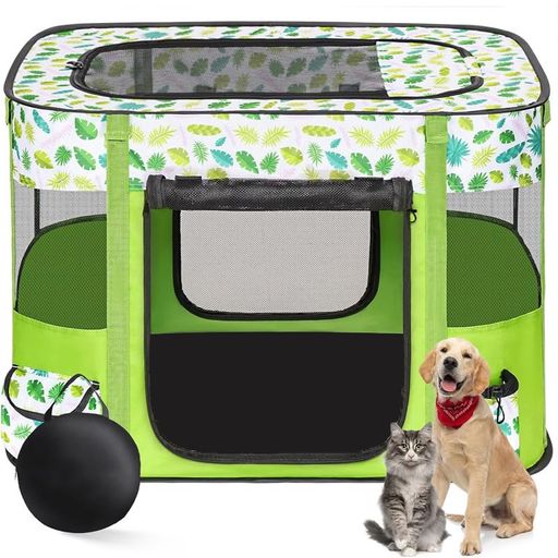 Benebomo長方形折りたたみ式ペットサークル収納バッグ付き猫犬用ケージ組み立て簡単屋根付きメッシュサ..