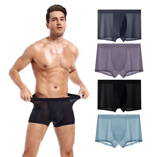 [BOVVERE]ボクサーパンツメンズ冷感メッシュ通気吸水速乾抗菌防臭スポーツストレッチ前閉じ4枚セット日常着男性下着アイスシルクボクサーパンツ