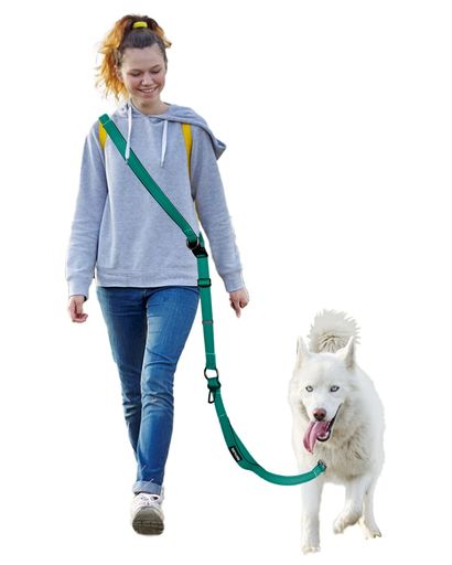 ハンズフリー犬用リードグリーン|多機能クロスボディリード約5.9ft-9.5ft(180～290cm)調整可能ウエストベルト型・車用シートベルト対応・反射テープ付き|中型犬・大型犬の散歩・ジョギング…