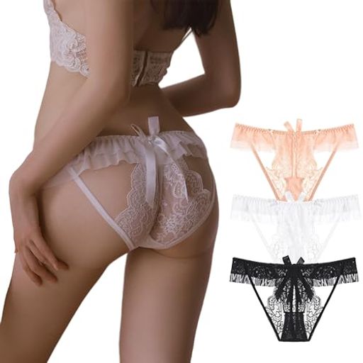 [Masonanic]セクシーランジェリーレディースショーツフルバック下着股割れオープンショーツエロい下着(フリーサイズブラック)