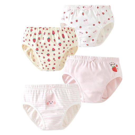 [Hapipana]女の子ショーツ4点セット女児ブリーフパンツキッズ下着綿通気ガールズジュニア幼児小学生ユニコーン(苺100)