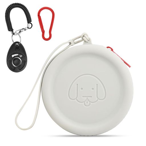 シリコントリーツポーチ犬の訓練用品ツーピースポケットサイズお手入れ簡単ジッパーのデザイン防湿防水犬の散歩用品持ち運びが簡単犬猫ペットのお散歩バッグ(ライトグレー)