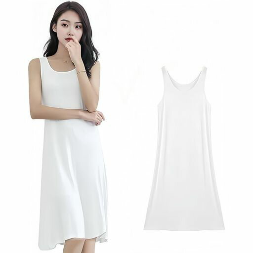 [Limspace]ペチコートレディースUネック幅広ストラップ弾力シワ防止ロングペチコートワンピースレディーススリップキャミワンピース快適吸汗通気肌着吸汗通気性コットン生地マキシ丈透…