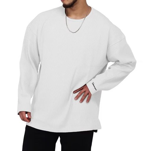 [メチーエング]ロングスリーブTシャツロンT長袖tシャツ綿無地トレーニングウェアロンTスウェットシャツ大きいサイズホワイトXL