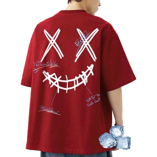 [uptoyou]Tシャツメンズ半袖ビッグシルエット大きいサイズ透けない綿100柔らかい肌触り秋用吸汗速乾プリントクルーネックトップスストリート系男女兼用ギフト秋冬重ね着(Sレッド)