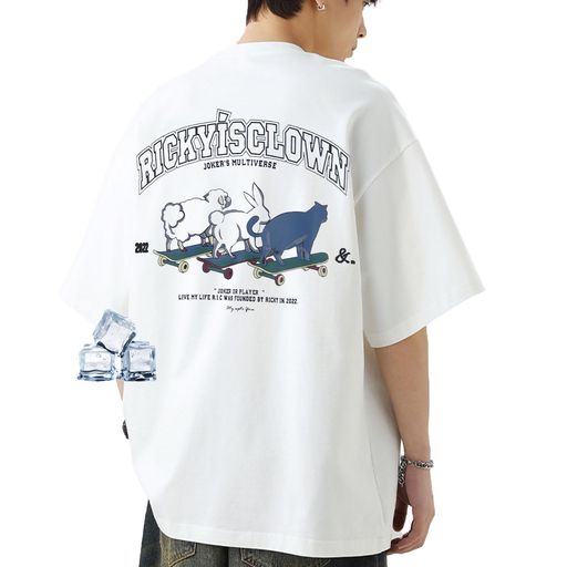 [uptoyou]Tシャツメンズ半袖猫柄ワンポイント透けない綿柔らかい肌触り秋用吸汗速乾ビッグシルエット大きいサイズかわいいプリントクルーネックトップスストリート系男女兼用秋冬重ね…