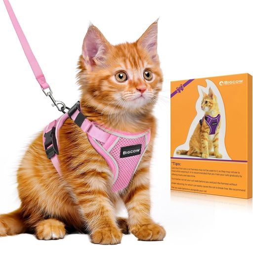 猫猫用リード抜けない猫牽引ロープリード猫ハーネス猫具調整可能簡単装着防災超軽量柔らか素材首輪胴輪..