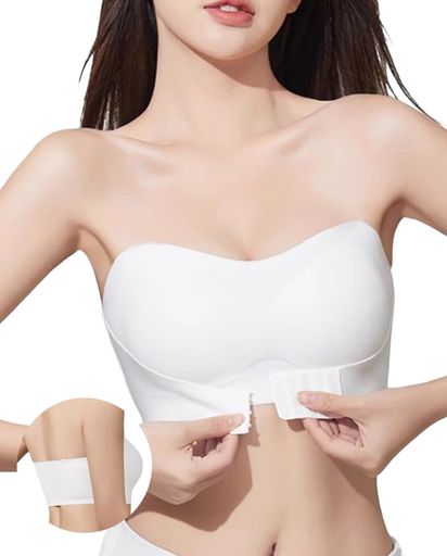 [veimia]ストラップレスブラ【安定感ストラップレスブラ】紐なしブラズレにくい美胸美背取り外し可能肩紐ノンワイヤー高弾性脇高柔らかい美胸美背谷間メイクナーブラジャー結婚式オフ…