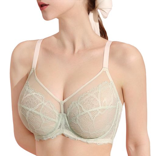 [DOBREVA]ブラジャー大きいサイズレースシースルー花柄ワイヤー入りパッド付小さく見せるシーソルトジ..