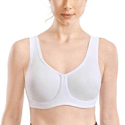[SYROKAN]レディーススポーツブラ揺れないワイヤー入り大きいサイズブラジャーフィットネスウェアモールドカップ無地ホワイト1D90