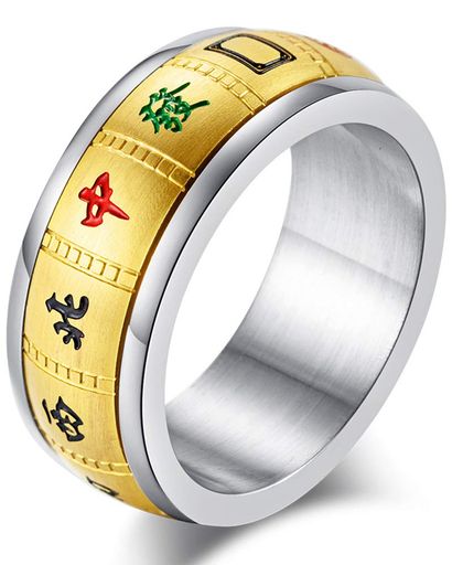 083基地メンズリングチタン【国士無双】幸運指輪麻雀マージャン回転可能9mm1.7gゴールドメッキサイズ23号