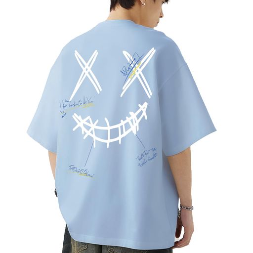 [uptoyou]Tシャツメンズ半袖ビッグシルエット大きいサイズ透けない綿100柔らかい肌触り秋用吸汗速乾プリントクルーネックトップスストリート系男女兼用ギフト秋冬重ね着(XLブルー)