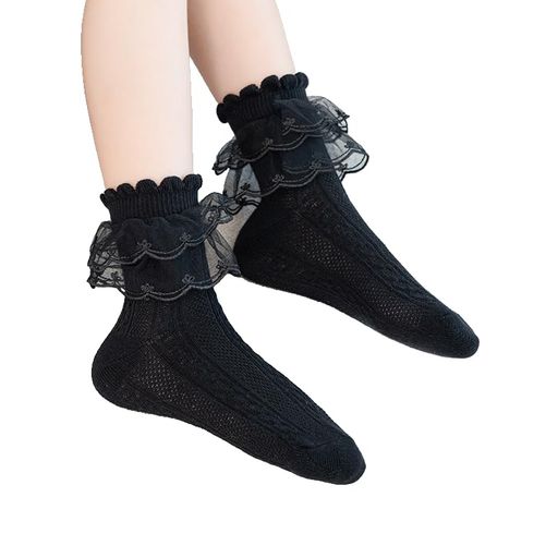 [jessimi]靴下2足セットソックス女の子ショートソックスクルーソックスキッズ子供フォーマルレース白黒..