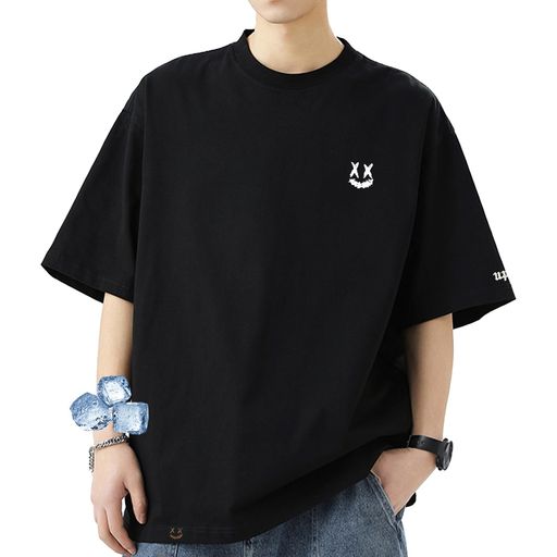 [uptoyou]Tシャツメンズ半袖綿100透けない秋用ワンポイントロゴ刺繍ビッグシルエット大きいサイズストリート系吸汗速乾クルーネックトップスカットソー男女兼用ギフト秋冬重ね着(S#19:ブ…