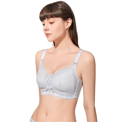 [Vasarhely]胸を小さく見せるブラ脇高ノーワイヤシームレス見痩せ大きいサイズ可愛い薄手(90Cブルー)