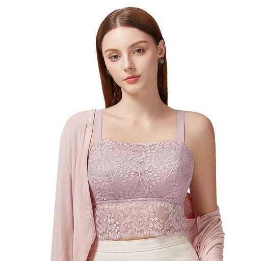 [TIRASS]トップブラレース小さく見せるブラジャーロングブラ産後大きいサイズノンワイヤー脇高チューブ..