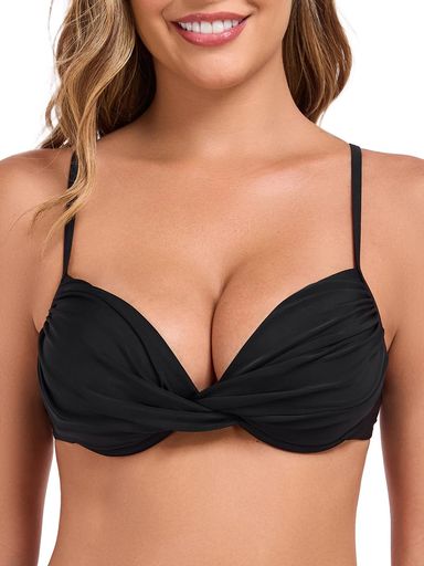 [RELLECIGA]レデイース水着ビキニトップ調節可能アンダー盛れる水着トップス谷間をメイク(ブラック、L)