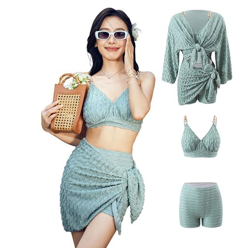 [PORIN]水着レディース体型カバービキニ大きいサイズブラウス4点セット水着ハイウエスト女性水着人気かわいいセクシー露出控えめ温泉ビーチ砂遊び旅行黒い青い(JPアルファベットXL青い)