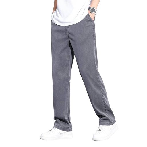 メンズパンツ夏テンセルロング丈軽量ひんやり作業着ズボンワイド涼しいスラックス通気速乾クールボトムス男性ゆったりチノパンカジュアルパンツ無地紳士ビジカジポケット付き(JPアル…