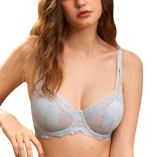 [DOBREVA]ブラジャー大きいサイズレースシースルーレースブラ花柄レースワイヤー入りパッド付大きいサ..
