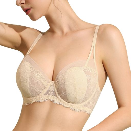 [DOBREVA]ブラジャー大きいサイズレースシースルーレースブラ花柄レースワイヤー入りパッド付大きいサ..