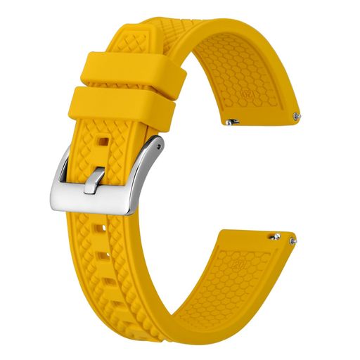 [BISONSTRAP]フッ素ゴム時計バンド18mmFKMラバー腕時計ベルトQuickReleaseシリコンバンドイエロー/シルバーバックル