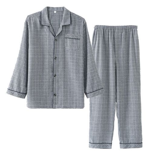 [J&Y]パジャマメンズ綿100長袖秋冬起毛ビエラ柔らか肌に優しい秋上下セット寝間着部屋着春秋冬(Lチトリ)