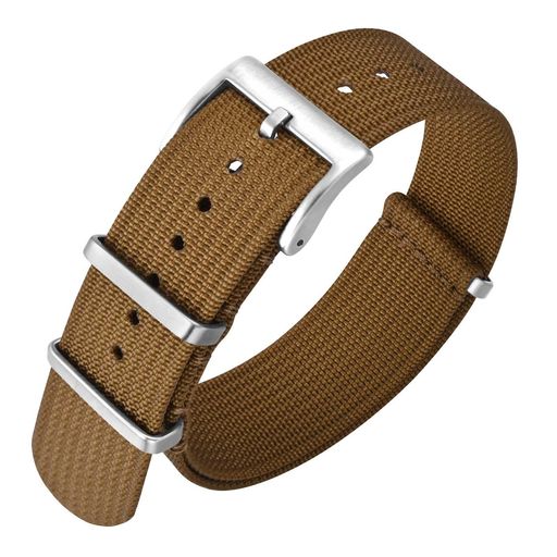 [ANNEFIT]時計ベルト19mm一本通しナイロン時計バンドミリタリー腕時計替えバンドブラウン/シルバーバックル(2)