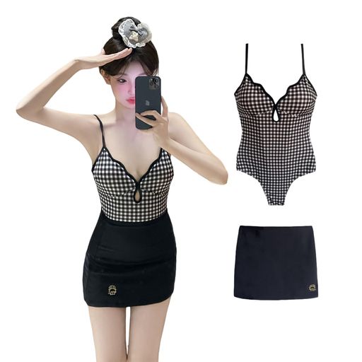 [Narebuy]水着レディースビキニチューブトップスカートスリングドレスワンピースラティスセクシースリムビーチフィットネスワンピース水着競泳体型カバーかわいい泳ぐ休みビーチ旅行快…