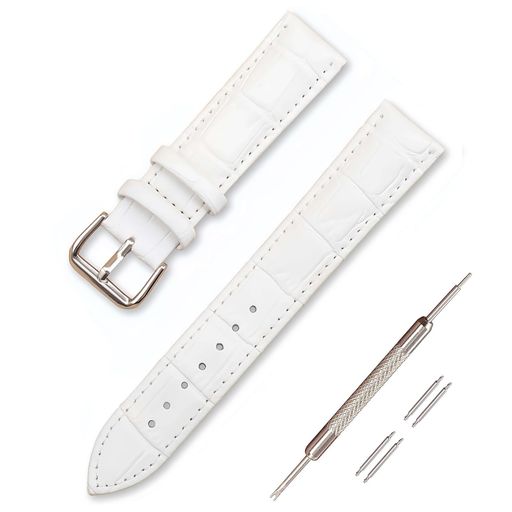 [Jumpsunfun]時計バンド本革腕時計ベルトクロコダイル型押しレザー替えベルト22mm/ホワイト(取説交換工具バネ棒付)