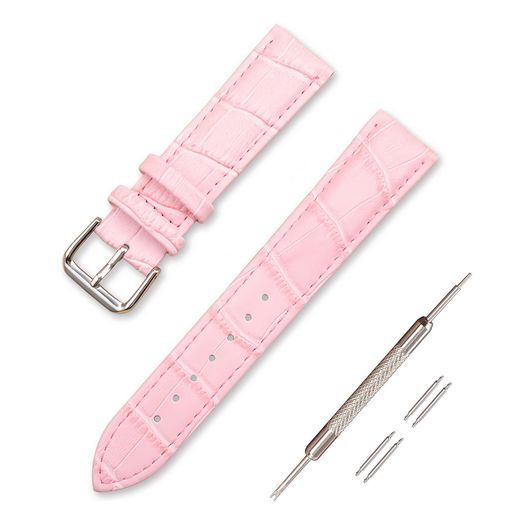 [Jumpsunfun]時計バンド本革腕時計ベルトクロコダイル型押しレザー替えベルト13mm/ピンク(取説交換工具バネ棒付)