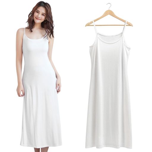 [PALAME]ペチコートワンピースモダールレディース【体のラインを美しく見せ・鎖骨肌魅せ・接触涼感-5度】スリップインナーワンピース素肌感覚透けない静電気防止高伸縮薄手吸湿通気性…