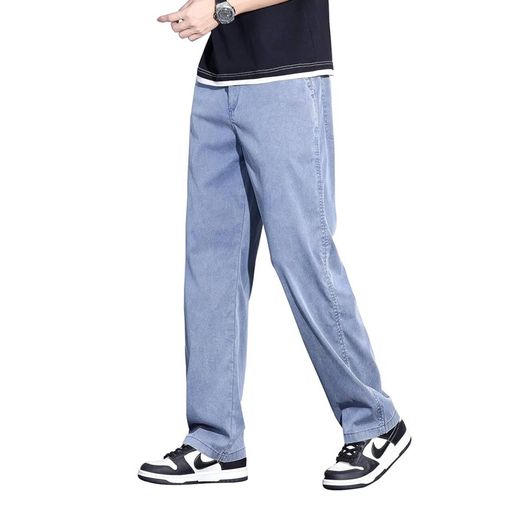 メンズパンツ夏テンセルロング丈軽量ひんやり作業着ズボンワイド涼しいスラックス通気速乾クールボトムス男性ゆったりチノパンカジュアルパンツ無地紳士ビジカジポケット付き(JPアル…