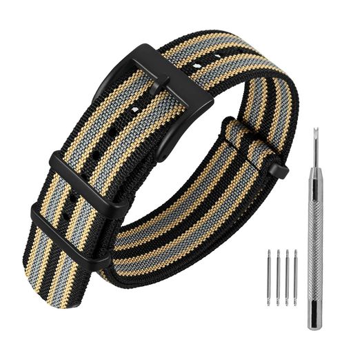 [ANNEFIT]時計ベルト18mm一本通しナイロン時計バンドミリタリー腕時計替えバンドブラック・カーキ・グ..