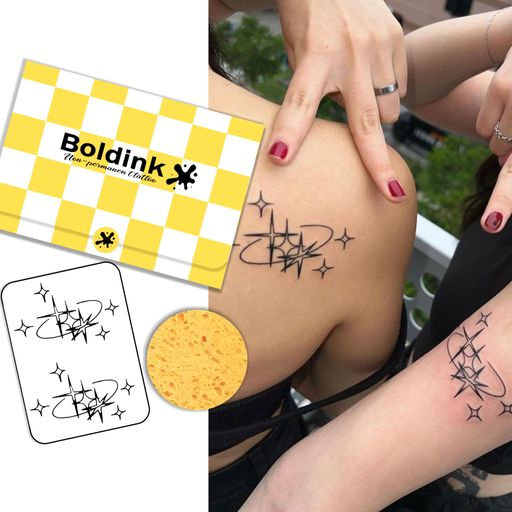 Boldinkタトゥーシール半永久的ジャグアタトゥー2枚セット2週間長持ち防水刺青シール入れ墨シールメンズレディース女性星対称星雲