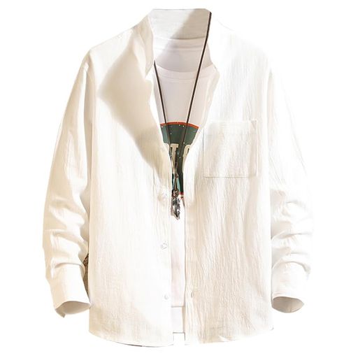 [FLYSHION]シャツメンズ長袖ファッションボタンアップシャツ大きいサイズメンズ無地柔らかいワイシャツ..