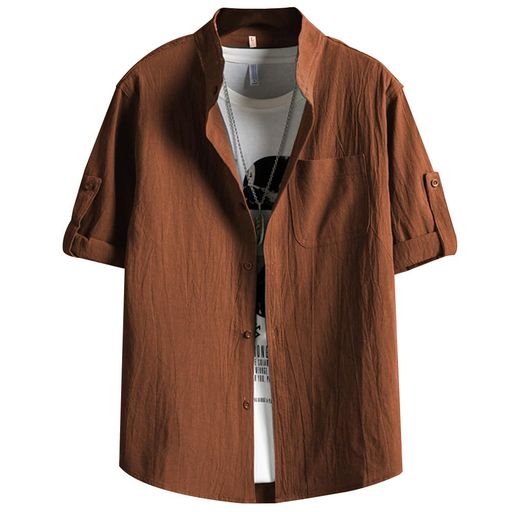 [FLYSHION]シャツメンズ長袖七分袖折り返し半袖夏服ファッションボタンアップシャツ大きいサイズメンズ..