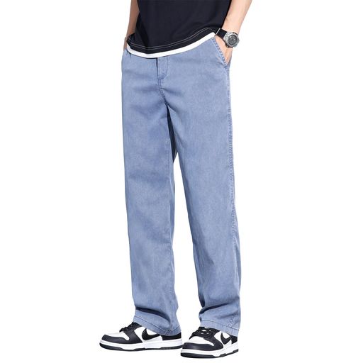 [HMT]ズボンメンズ夏服冷感スラックス人気ワイドテーパードパンツ軽量速乾ストレートパンツゆったり大きいサイズボトムス上品ロング丈無地ラウンジパンツ春夏(JPアルファベット2XL#03:ブ…