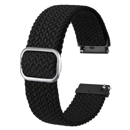[BISONSTRAP]腕時計ベルト19mm編みナイロン時計バンドQuickRelease伸縮性替えバンドブラック/シルバーバックル