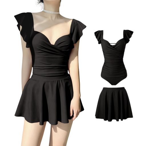 [SeiunAn]水着レディースワンピーススカート2点セット2way体型カバーワイヤー入りパット付き盛れるママ水着露出控えめフリルセクシー可愛い大きいサイズスイムウェアビーチウェア韓国お…