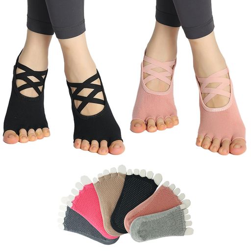 [Amzbag]ピラティス靴下5本指3D滑り止めヨガソックスグリップソックスつま先なし通気性抗菌防臭速乾色..